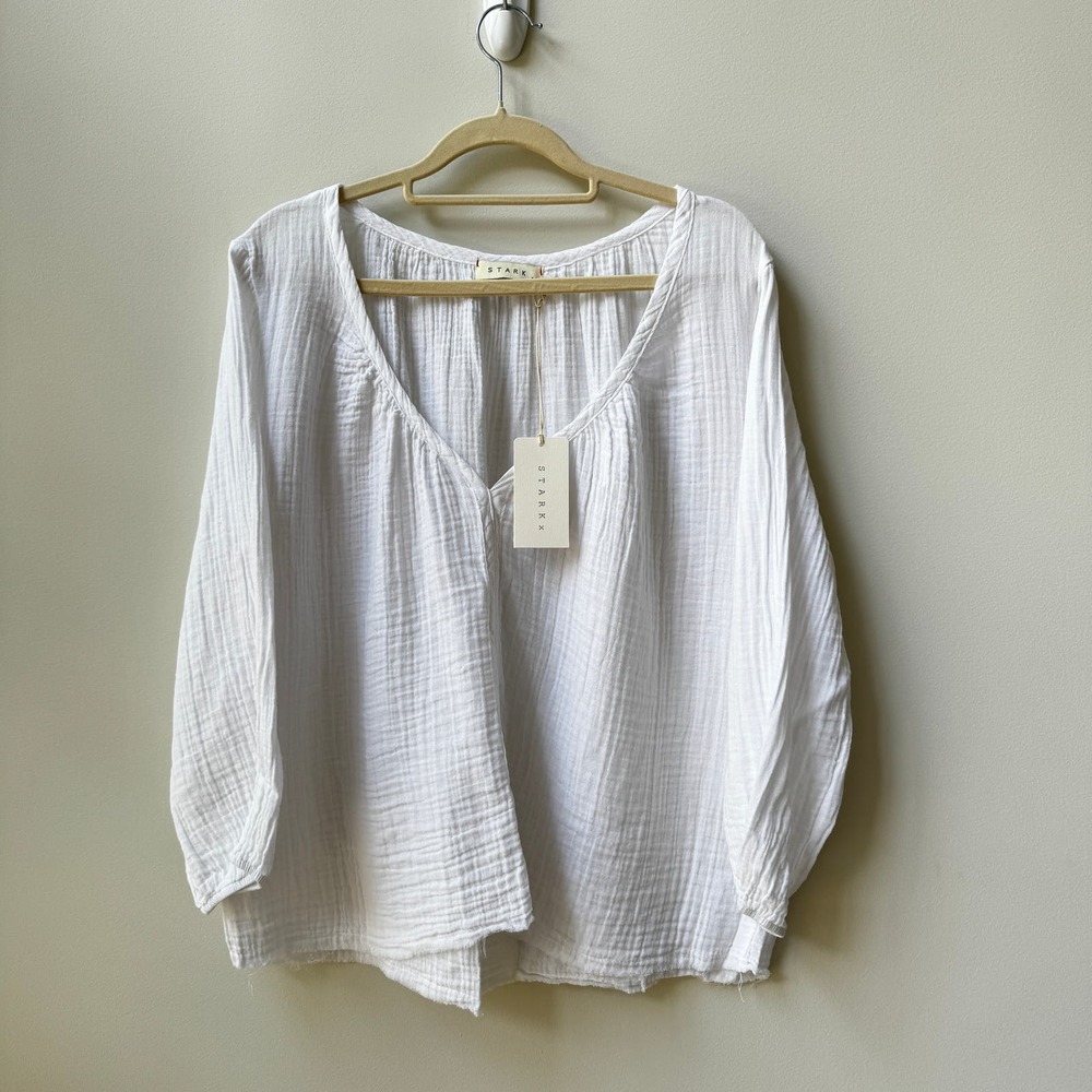 Stark Long-Sleeved Gauze Cotton V-Neck Blouse SZ Large, NWT